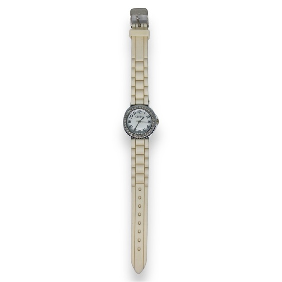 Geneva Jelly Gel Silicone Band Watch w. Rhinestone Face in Cream & White - Picture 5 of 8